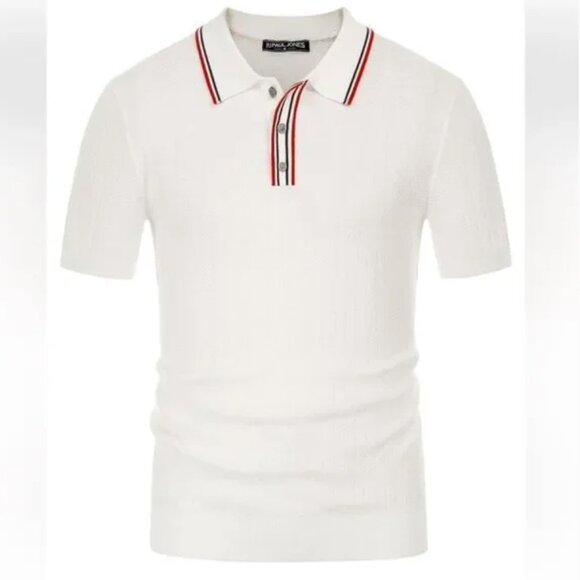 PJ PAUL JONES Mens Knitted Polo Shirts Short Sleeve Textured Pullover Golf Polo - Picture 2 of 9